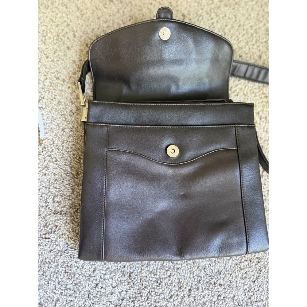 Vintage 90s Worthington Dark Brown Leather Crossbody Bag Flap Organizer Purse - Picture 8 of 10
